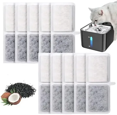 Produktbild von 10 Stück Katzenbrunnen Filter, Effektive Filter für Katzenbrunnen, Katzen Trinkbrunnen Filter mit Aktivkohle Naturharzen, Katzenbrunnenfilter Ersatz, Ersatzfilter für Katzenbrunnen mit Bewegungsmelder