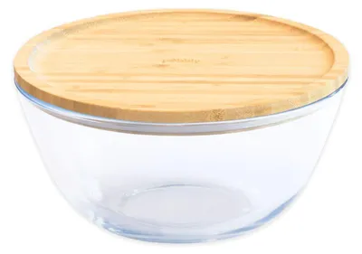 Runde Glasschale mit Bambusdeckel, 1,6 l, Borosilikatglas