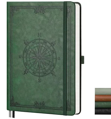 Image de Cahier A5, couverture rigide en cuirPolyuréthanevert foncé, 192 pages, papier 100 g/m²