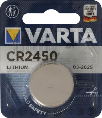 Product packaging for a Varta CR2450 Lithium battery.