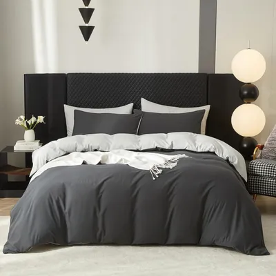 Produktbild von Bettwäsche-Set Baumwolle 4-teilig 135x200cm Grau Anthrazit mit Reißverschluss