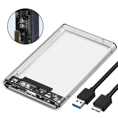 Produktbild von Festplattengehäuse, Transparentes mobiles Festplattengehäuse mit USB 3.0, mechanisches SSD-Universalgehäuse mit 2,5 Zoll SATA-Schnittstelle