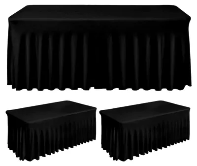 Produktbild von Stretch-Tischdecke für rechteckige Tische, 1,8 m, Tischrock für Feierlichkeiten, Schwarz, 2 Stück