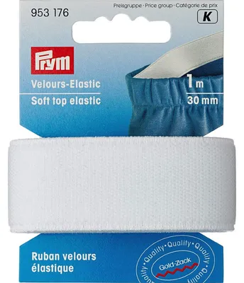 Velours-Bandelastik, 30 mm, 1 m, weiß, 1 Stück