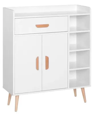 Image de Buffet moderne - Meuble de rangement avec placard et tiroir - Bois massif - Espace de rangement pour la cuisine et le salon - 100 cm - Blanc