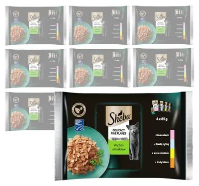 Produktbild von Sheba Beutel 8x340g Fine Flakes in Jelly Nassfutter für Katzen in Gelee Fisch Geflügel