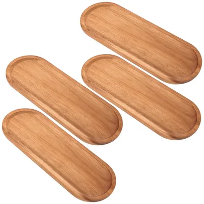 Zdjęcie produktu dla Owalna taca 29x10cm - zestaw 4 sztuk - drewno akacjowe - dekoracyjna taca - antypoślizgowe podkładki - łatwe do czyszczenia - talerz serwisowy