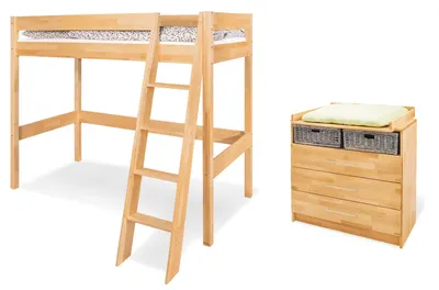 Produktbild von Pinolino Jugendzimmer-Set 'Natura' breit mit Hochbett, 2-tlg. Massiv: Buche, geölt mit Hartöl auf Leinsamenöl-Basis