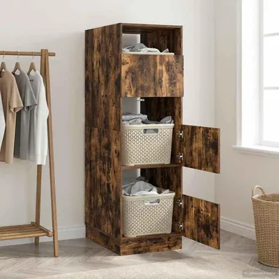 Obrázek produktu pro vidaXL Skříň na prádlo Kouřový dub 50 x 68 x 162 cm Dřevěný materiál