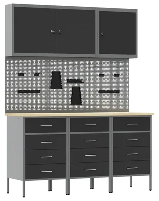 Productafbeelding van vidaXL Werkbank met laden, 8 stuks, zwart, voor ingenieurs, van hout en staal