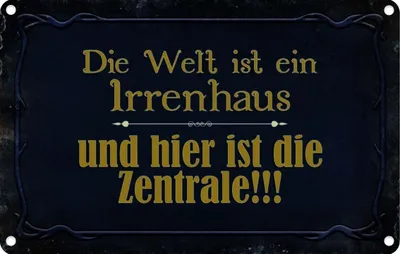 Produktbild von vianmo Blechschild 12x18 cm Welt ist ein Irrenhaus und Dekoration Spruch Zitat