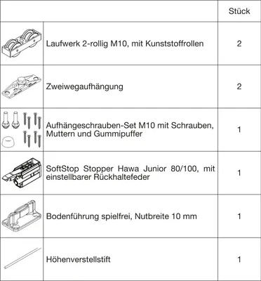 Produktbild von HAWA Junior 100/Z Beschlagset Holz ohne Laufschiene