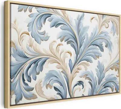 Produktbild von Italienischer Leinwand Leinwandbild - Baroque Ornaments in Light Cream-Blue Hues 120x80 cm Muster f-H-10011-b-a