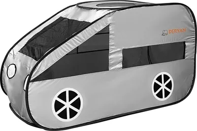 Obrázek produktu pro DERYAN Přenosný Autokrytý Dětský Stan s Bazénem na Kuličky - S 60 barevnými kuličkami - Stříbrný