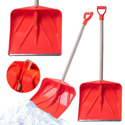 Zdjęcie produktu dla Łopata do śniegu - Drewniany trzonek - Plastikowa łopata - 50 cm - Pomarańczowa