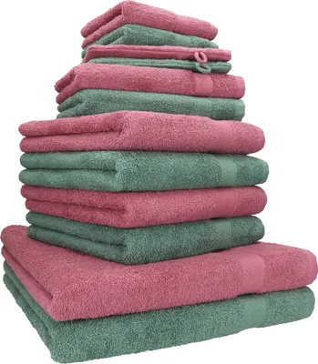 Produktbild von Betz 12-tlg. Handtuch-Set PREMIUM 2 Duschtücher 4 Handtücher 2 Gästetücher 2 Seiftücher 2 Waschhandschuhe  Farbe: beere/tannengrün
