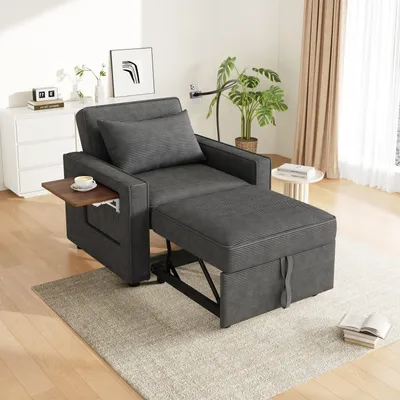 Produktbild von okwish Klappsofa Schlafsofa mit USB-Ladeanschluss,Polstersessel mit Schlaffunktion,faltbares Relaxsessel mit Handyhalter,Grau