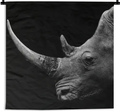 Produktbild von MuchoWow® Wandteppich Wandbehang Nashorn - Tiere - Schwarz - Weiß - Porträt 150x150 cm Tapisserie Dekoration Wandtuch - Wohnaccessoires - Modernes