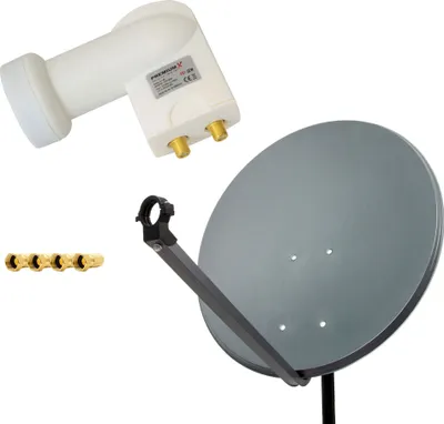 Produktbild von PremiumX SAT Anlage 80cm Antenne Anthrazit Twin LNB weiß 4x F-Stecker