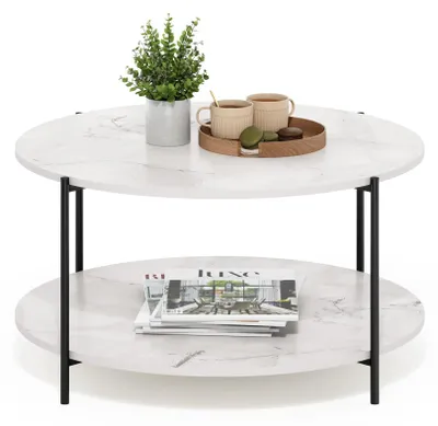 Productafbeelding van Furinno BESI salontafel, ronde moderne salontafel met twee niveaus en metalen poten