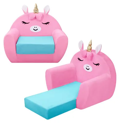 2-in-1 Kinder-Klappbank Einhorn, umwandelbar in Liege, 60x50x44 cm