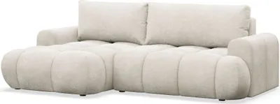 Produktbild von Selsey Ombo Mini - Ecksofa mit Schlaffunktion, Bettkasten und Plüsch-Bezug, Creme, links