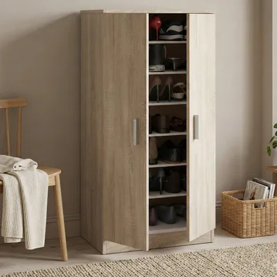 Immagine prodotto di Dmora Armadio Multiuso 2 Ante Akimera 36x108h cm Marrone Rovere, 2 Ante 7 Vani