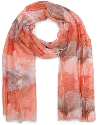 Produktbild von styleBREAKER Damen Schal Ginkgo Leaves Blätter Muster, Orange-Braun