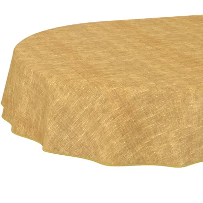 Tischdecke abwischbar in Senfgelb mit Leinendesign 140 x 240 cm oval Bandkante, Hauptbild