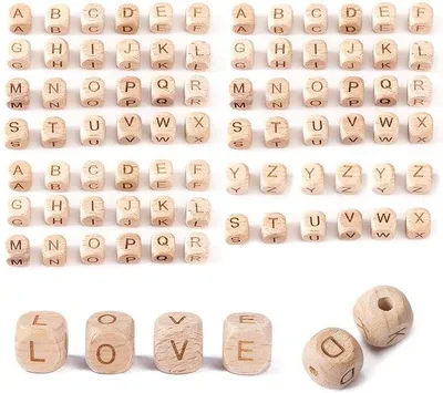 Produktbild von Holzperlen 78 Stück Buchstaben A-Z 12 mm Holzletterkugeln für DIY Schmuck