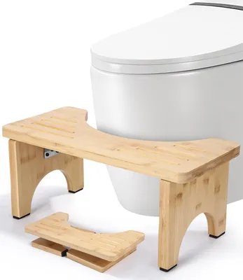 Immagine prodotto di Omgoods - Sgabello da bagno in bambù per adulti - Sedia da toilette ergonomica e pieghevole