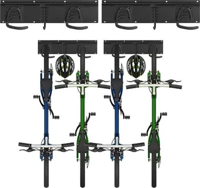 Productafbeelding van Famanu fietsenrek voor 4 fietsen en 2 helmen - Verticale wandhouder met gereedschapshaken