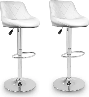 Produktbild von 2 moderne Barhocker Weiß, höhenverstellbar, 360° drehbar, gepolstert mit Kunstlederbezug