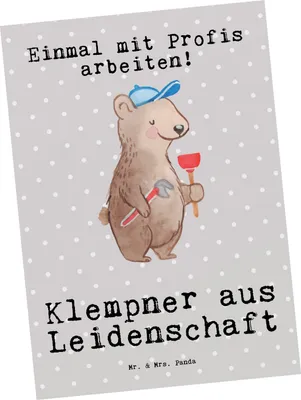 Produktbild von Mr. & Mrs. Panda Postkarte Klempner Leidenschaft - Grau Pastell - Geschenk, Meister, Handwerker, Grußkarte, Ansichtskarte, Bauklempner, Ansichtskarten, Fotokarte, Spruch