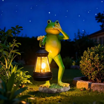 Produktbild von Solarbetriebene Gartendekoration: Frosch aus Kunstharz mit Beleuchtung für Balkon, Garten, Balkon