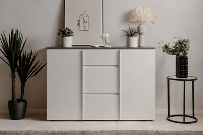 Produktbild von Kommode >Brest< in Matera / weiß HGL - 133x92x40cm (BxHxT)