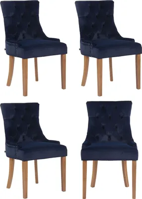 Produktbild von CLP 4er Set Esszimmerstuhl Aberdeen Samt Antikes Design mit Gestell aus Kautschukho blau Gestell Farbe antik-hell