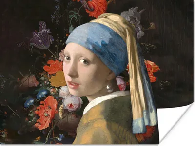 Produktbild von MuchoWow® Poster Das Mädchen mit dem Perlenohrring - Vermeer - Blumen 160x120 cm - Foto Plakat