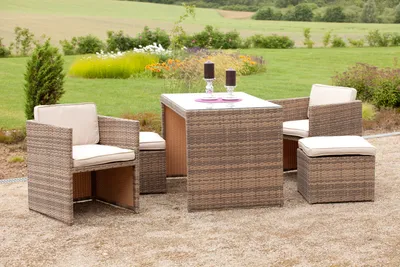Produktbild von Balkonová souprava Merxx "Merano" 11ks se stolem 127 x 70 cm, včetně polštářů - ocelový rám s plastovou síťovinou Savannah šedá