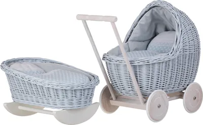 Produktbild von Lili Puppenwagen und Puppenwiege aus Weide (Baby blue) 48x28 H60/46x32 H20 cm