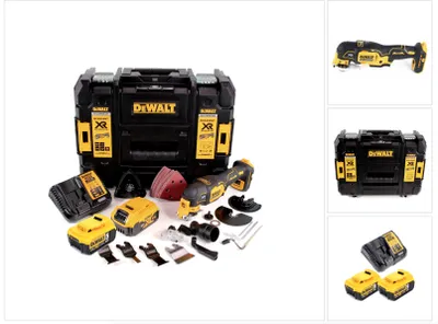 Zdjęcie produktu dla Akumulatorowe narzędzie wielofunkcyjne DeWalt DCS 356 P2 18V bezszczotkowe + 35 akcesoriów + 2x akumulator 5,0 Ah + ładowarka + TSTAK