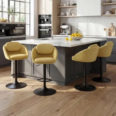 Immagine prodotto di Set di 4 sgabelli da bar, rivestiti in velluto, con altezza regolabile, girevoli, imbottiti e con base in metallo, colore giallo