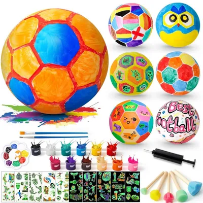 Obrázok produktu pre Sada na výrobu futbalových príveskov, 6 kusov, pre deti, DIY (vlastná výroba) s farbami a nálepkami, priemer 18 cm