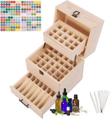 Image de Boîte de rangement pour 59 flacons d'huiles essentielles au parfum de bois - Organiseur d'aromathérapie
