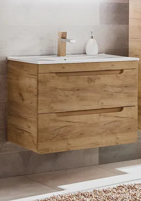 Produktbild von Badmöbel Set ARUBA EICHE-S 80 cm mit Keramikwaschbecken SOFT-CLOSE MATT Waschbecken Waschbeckenunterschrank