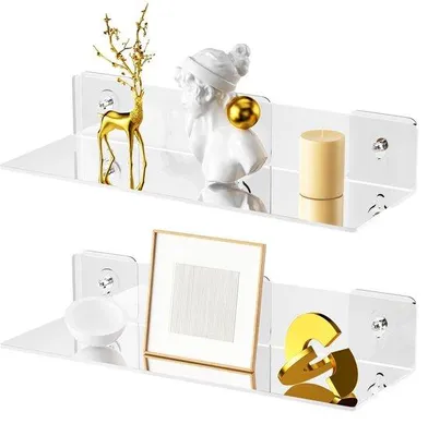 Produktbild von Unyqoos® 2er-Set schwebende Acryl-Wandregale, transparent, ohne Bohren – für Bad & Wohnzimmer