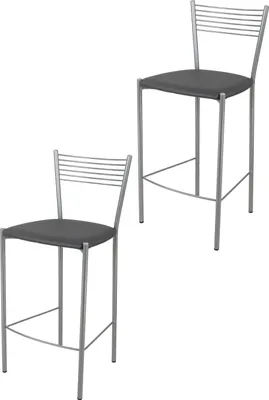 Produktbild von t m c s Tommychairs - 2er Set moderne Barhocker ELEGANCE für Küche und Esszimmer, robustes Gestell aus lackiertem Stahl, Farbe Aluminium, gepolsterte Sitzfläche mit Kunstleder im Farbton Dunkelgrau bezogen