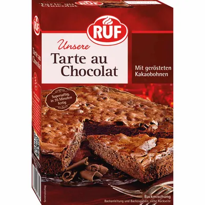 Zdjęcie produktu dla Ruf Tarte au Chocolat – mieszanka do wypieku z ziarnami kakaowymi, opakowanie 470 g