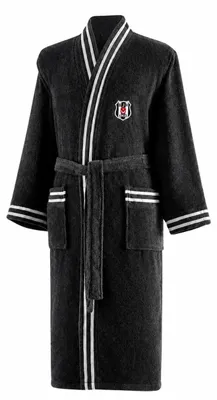 Obrázek produktu pro Župan Taç Beşiktaş JK s límcem a šálou pro muže a ženy – velikost M – 100% bavlněný župan – s výšivkou loga – černobílý