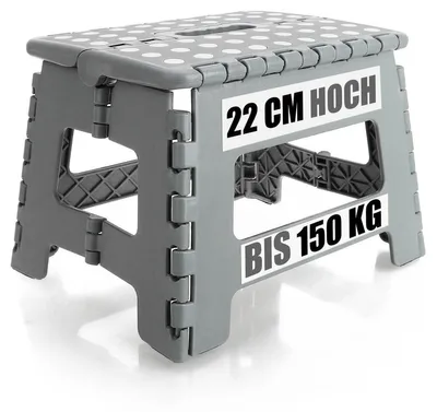Image de Tabouret pliant - Escabeau antidérapant - 150 kg - Gris - Pour salle de bain et cuisine